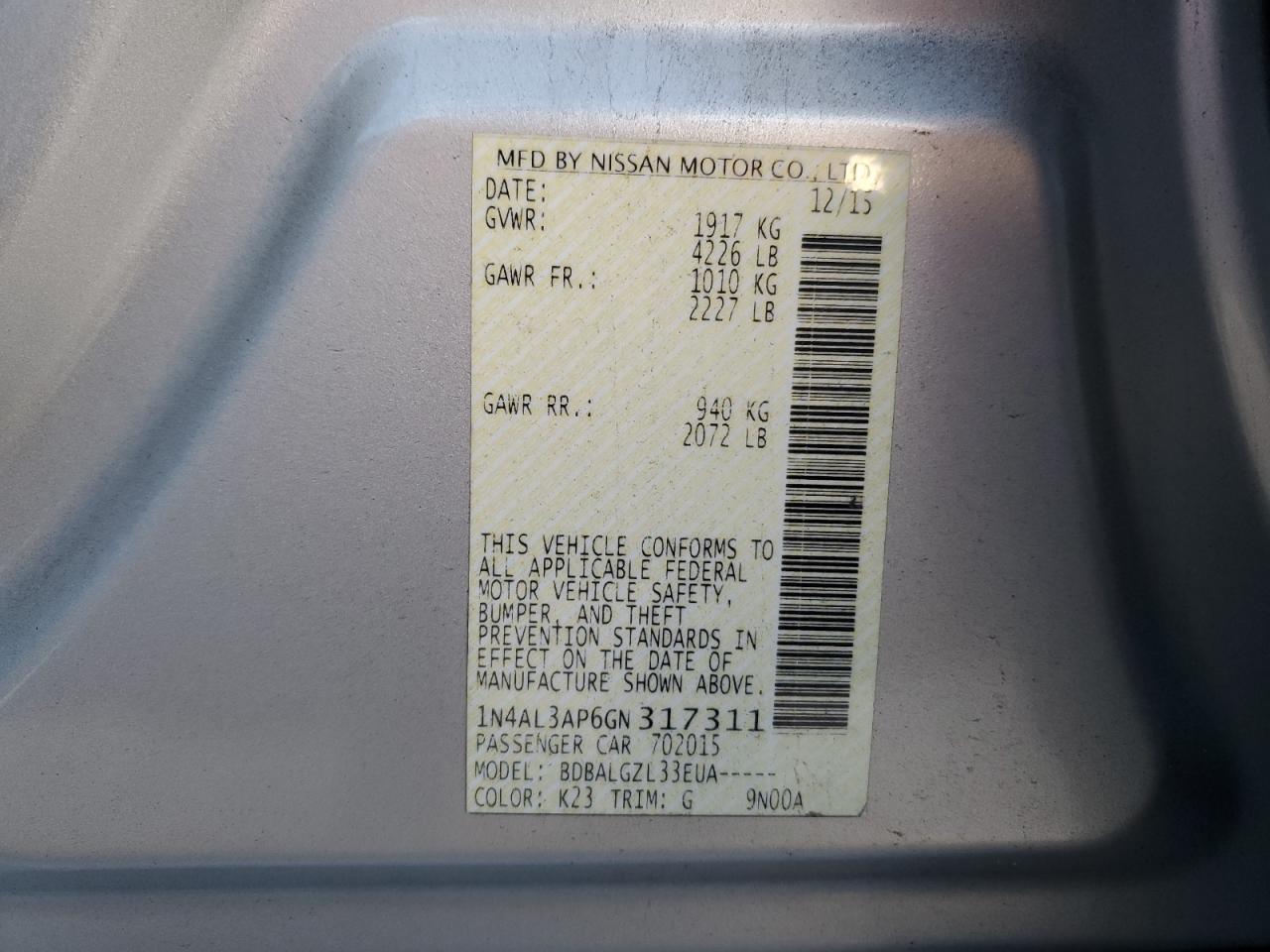 2016 NISSAN ALTIMA