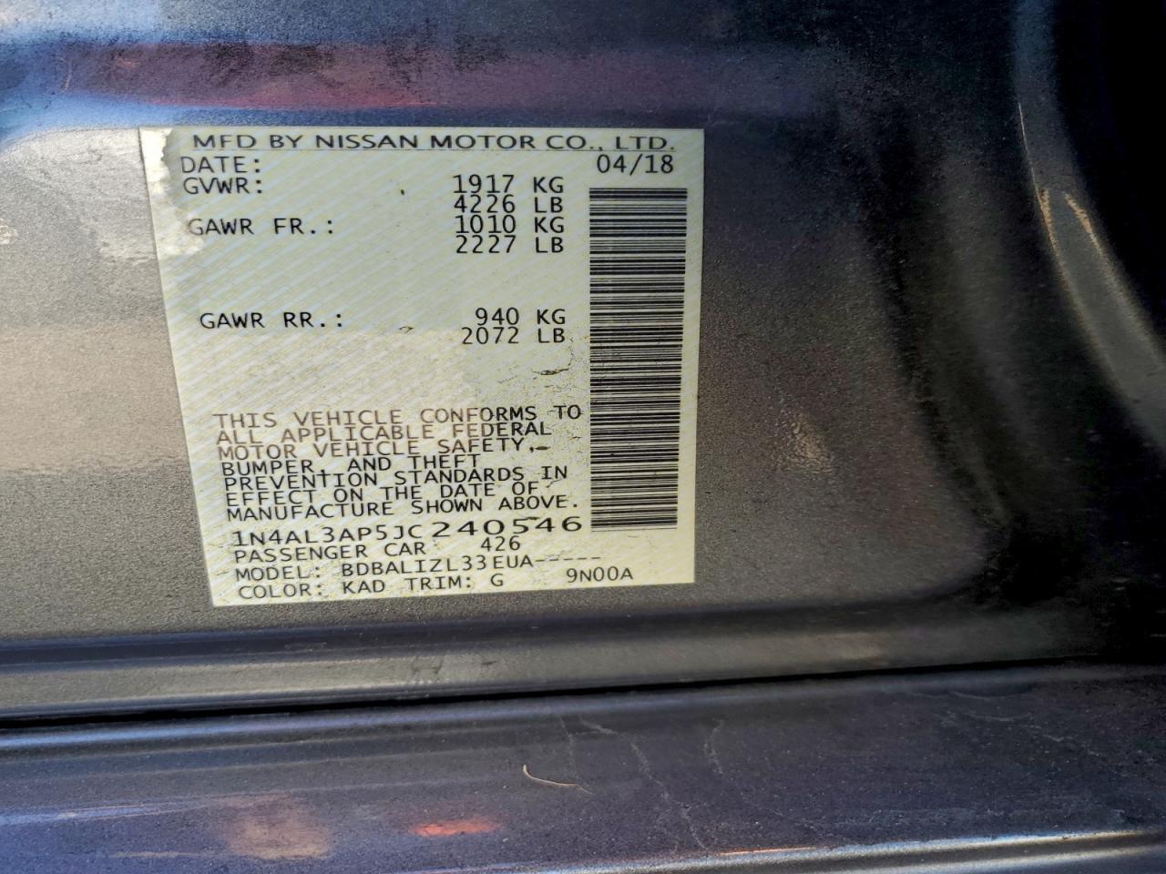 2018 NISSAN ALTIMA