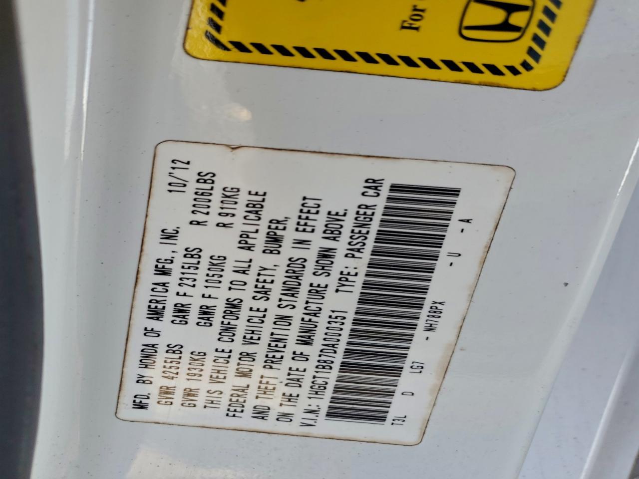 2013 HONDA ACCORD