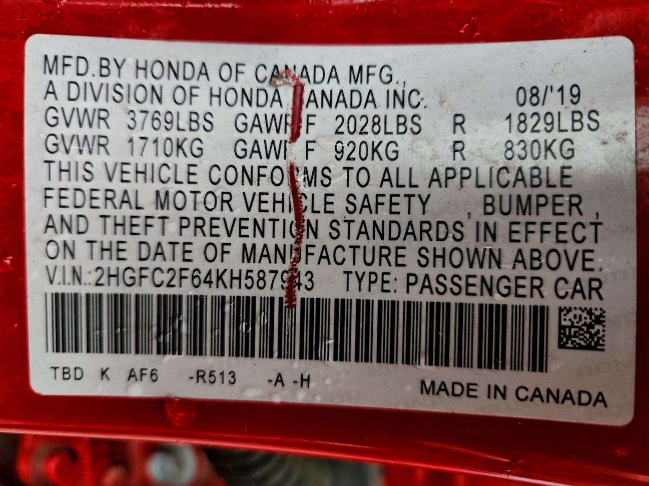 2019 HONDA CIVIC