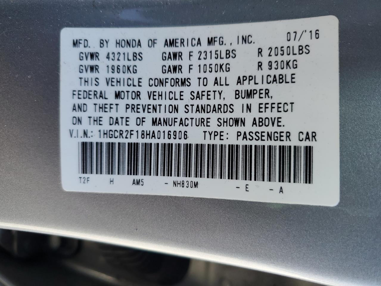2017 HONDA ACCORD
