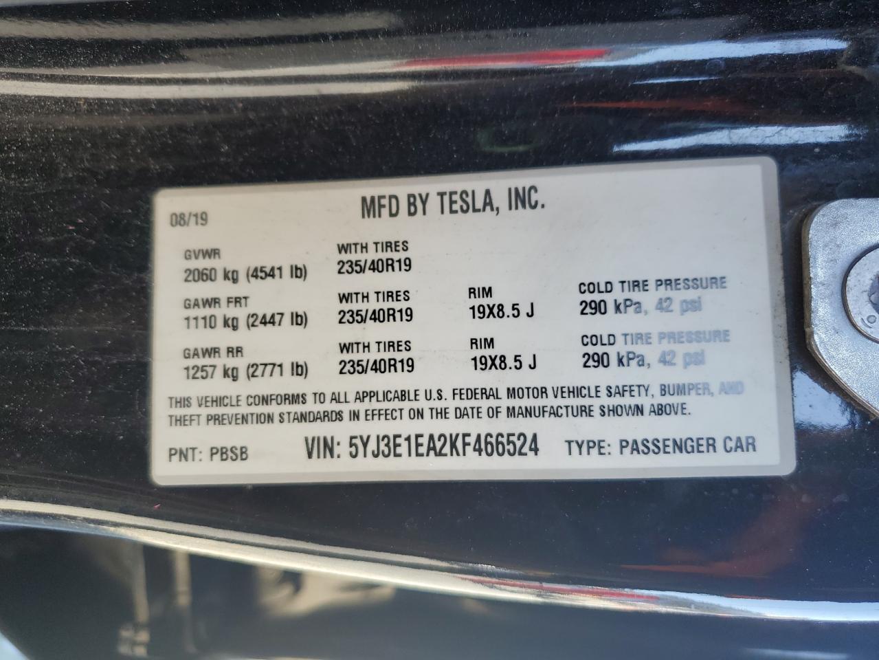 2019 TESLA MODEL 3