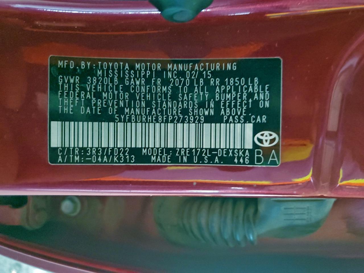 2015 TOYOTA COROLLA
