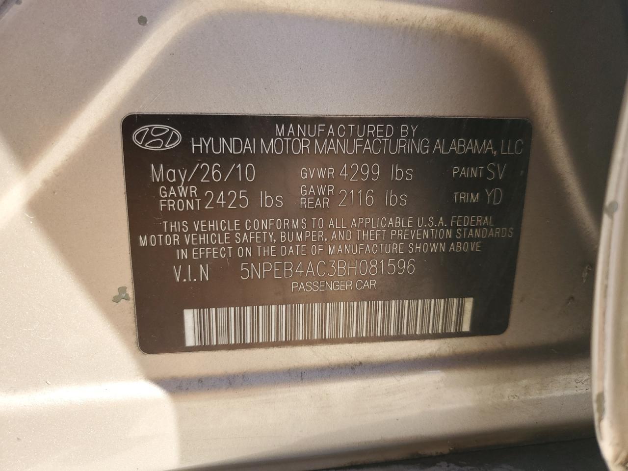 2011 HYUNDAI SONATA