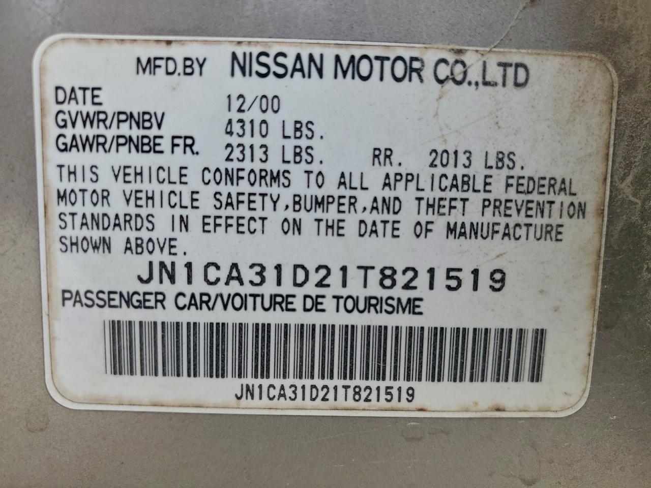 2001 NISSAN Maxima