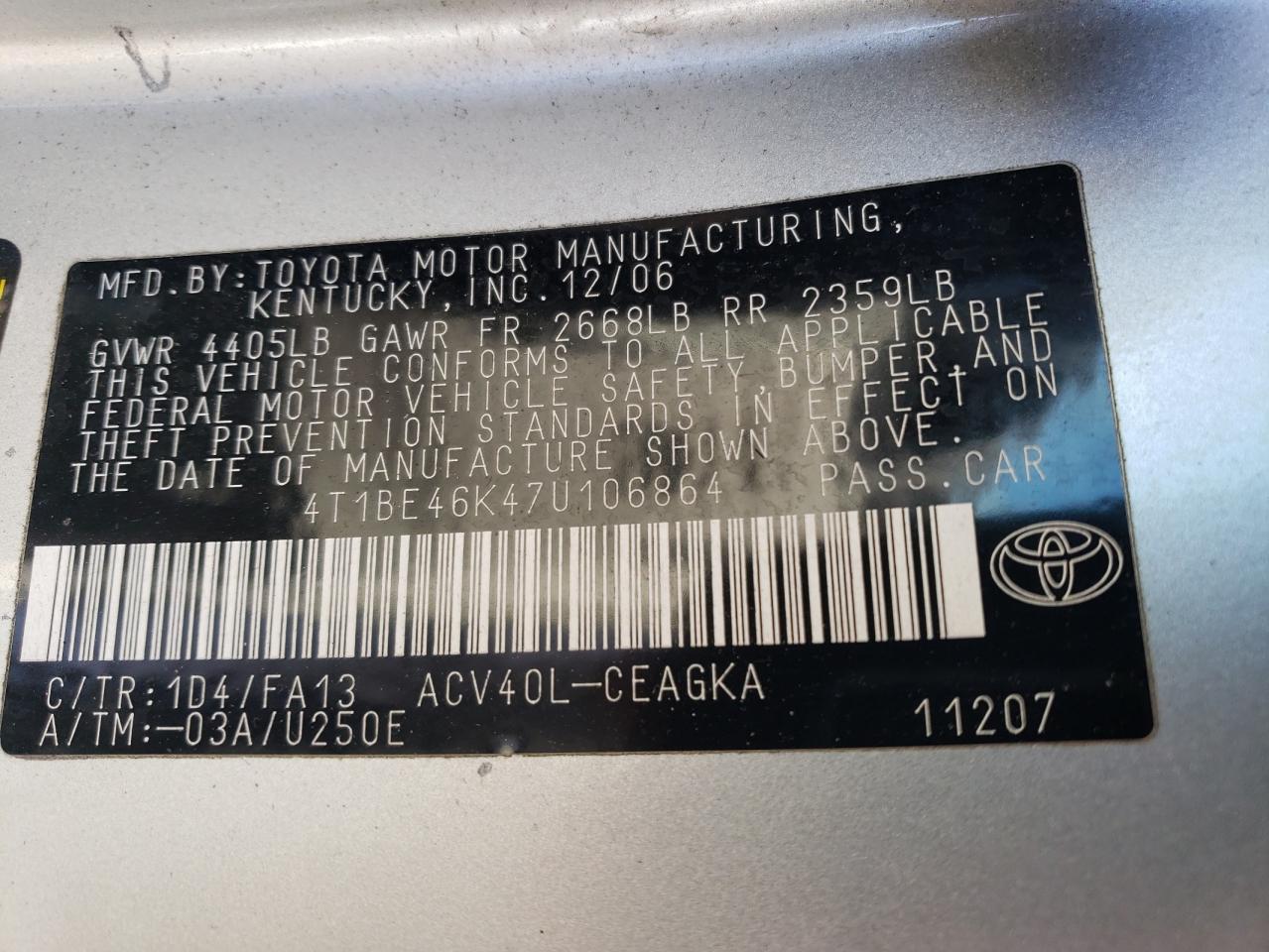 2007 TOYOTA CAMRY