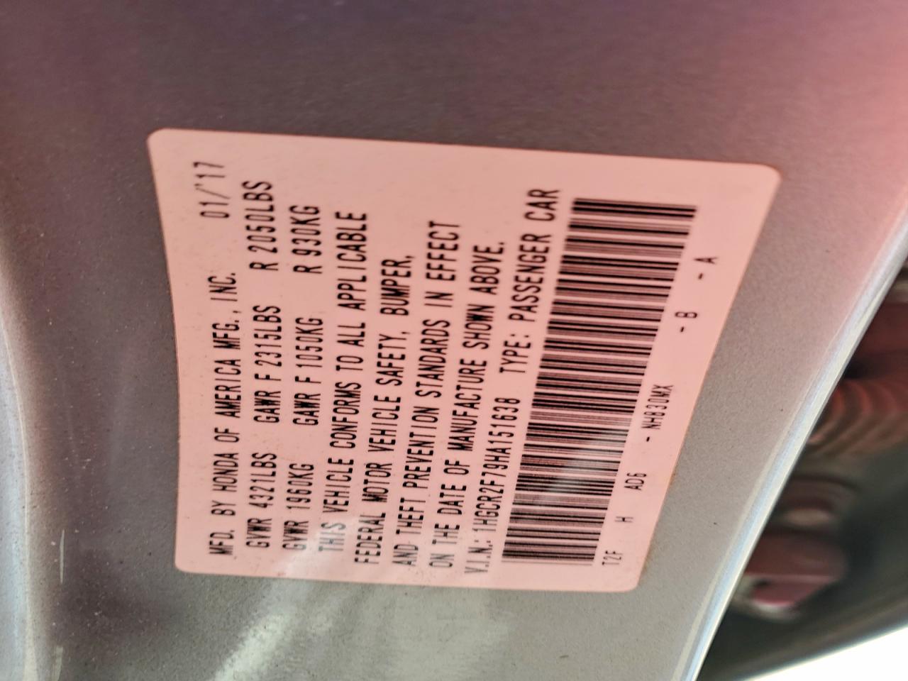 2017 HONDA ACCORD