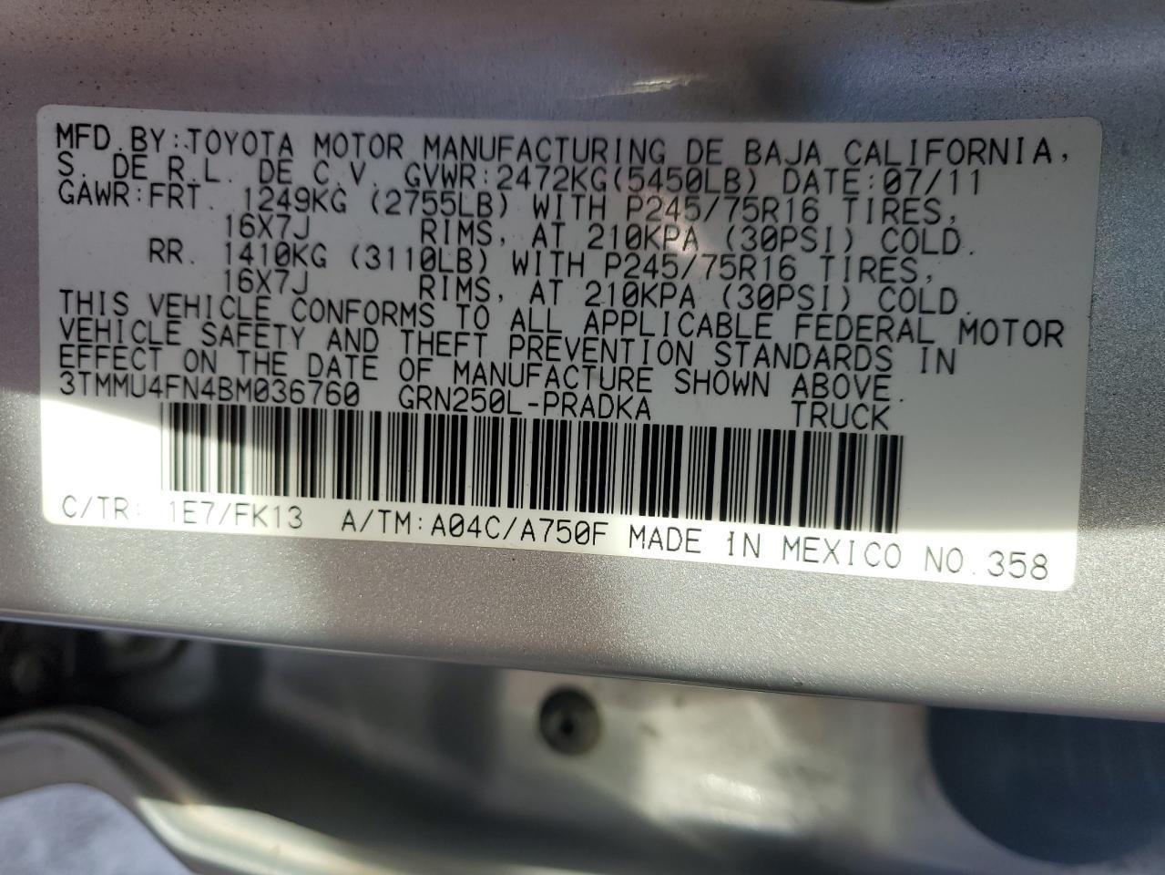 2011 TOYOTA TACOMA