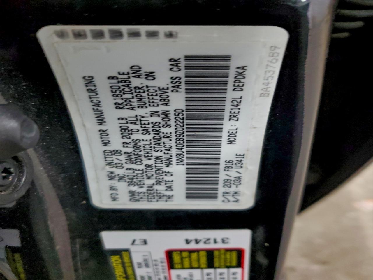 2009 TOYOTA COROLLA