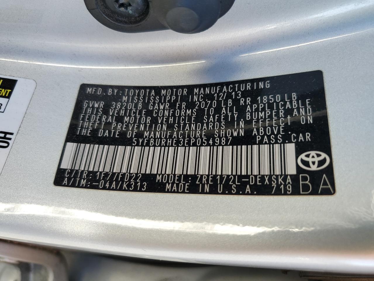 2014 TOYOTA COROLLA