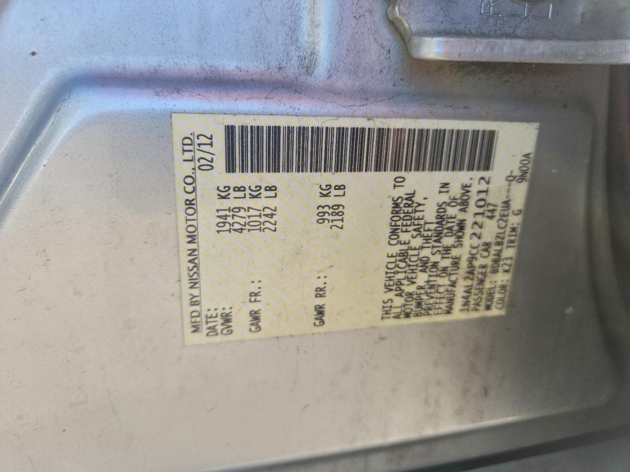 2012 NISSAN ALTIMA