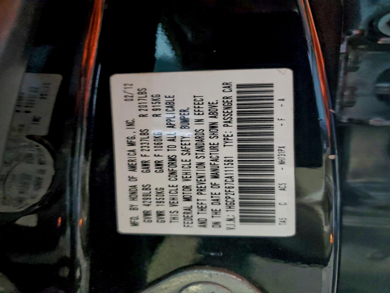 2012 HONDA ACCORD