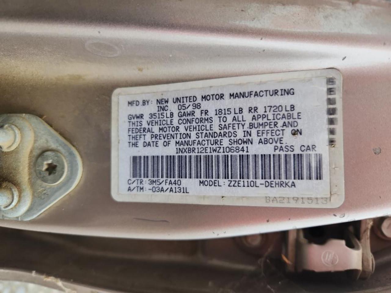 1998 TOYOTA COROLLA