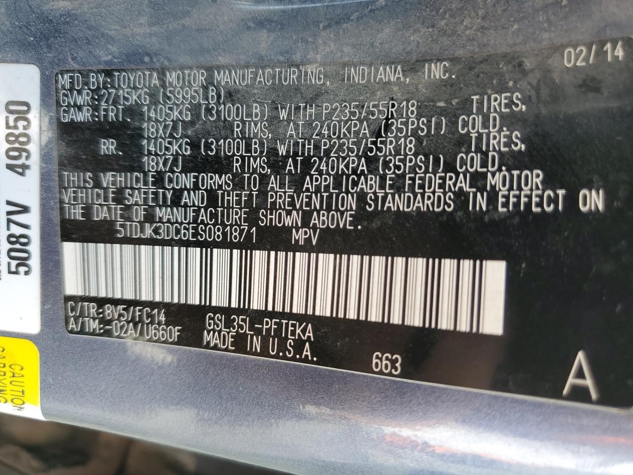2014 TOYOTA SIENNA