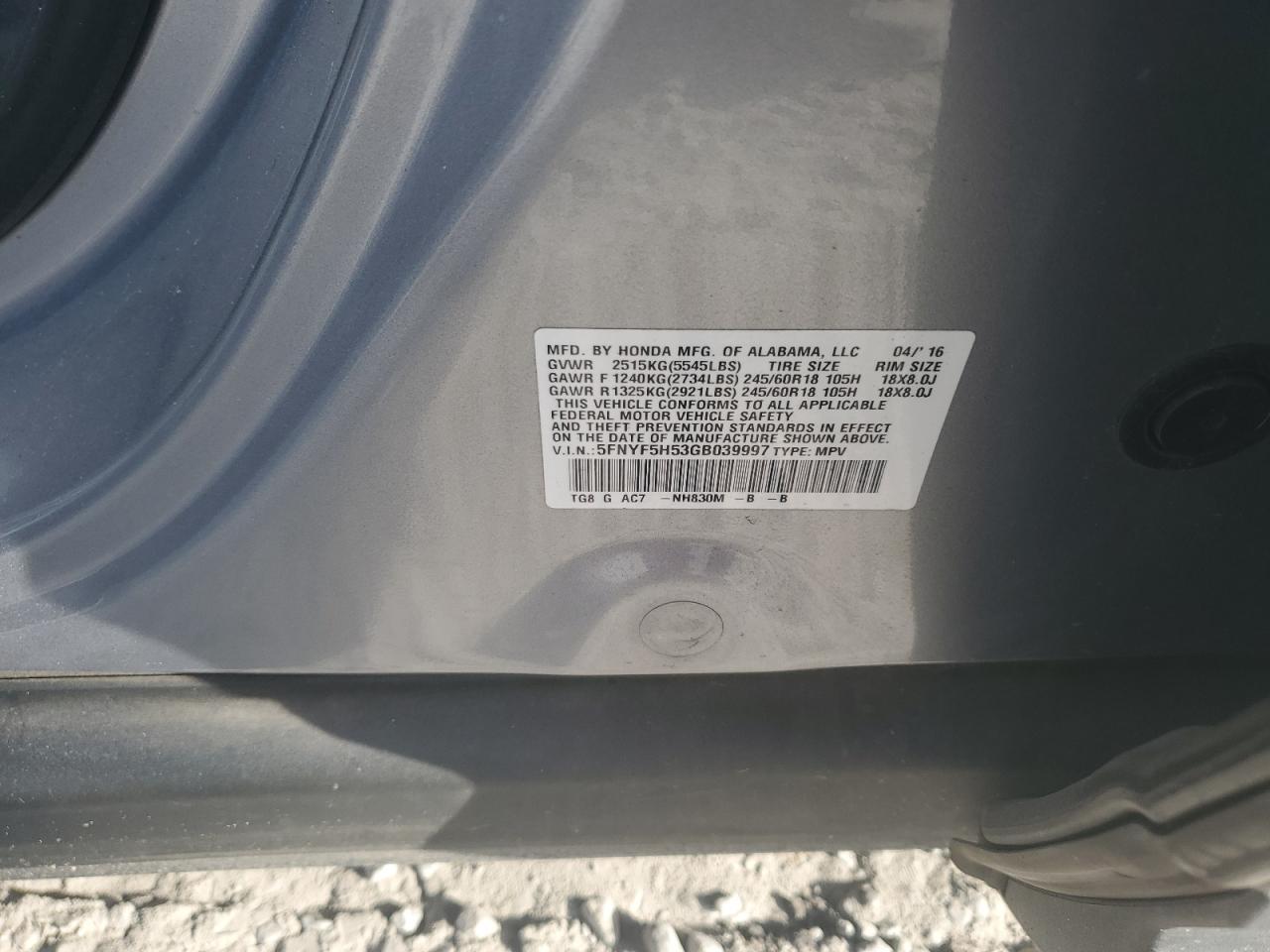 2016 HONDA PILOT