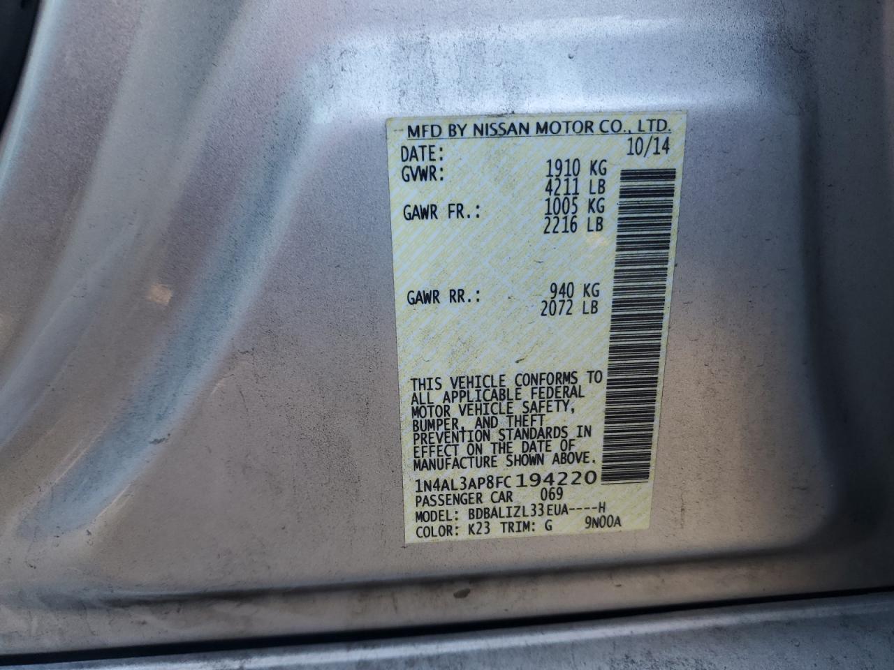 2015 NISSAN ALTIMA