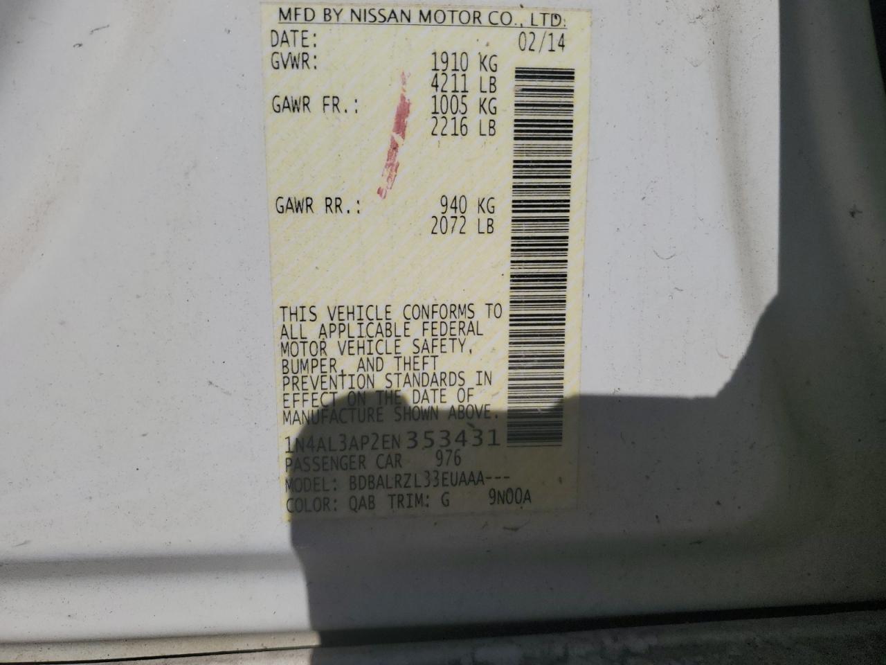 2014 NISSAN ALTIMA
