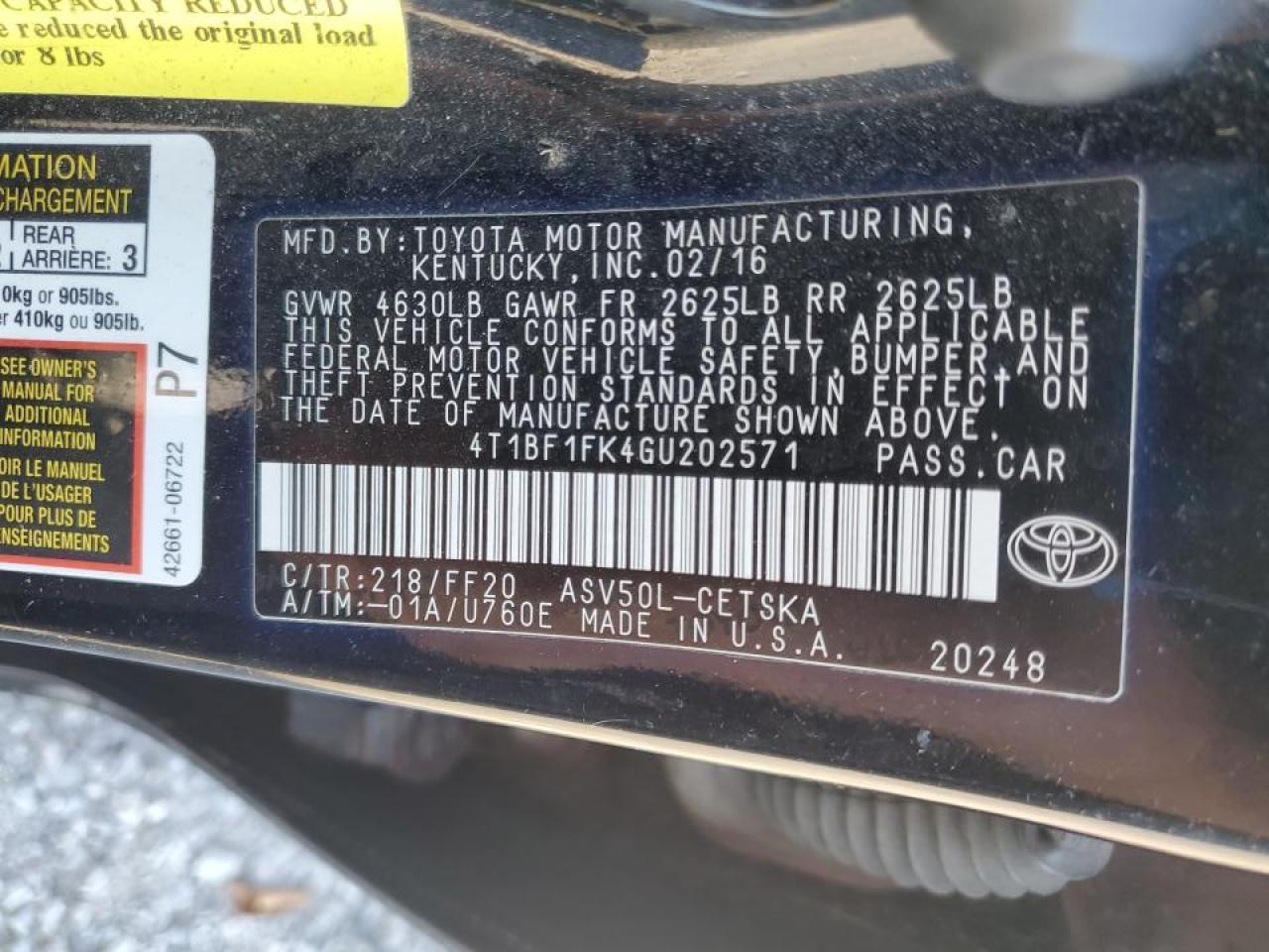2016 TOYOTA CAMRY