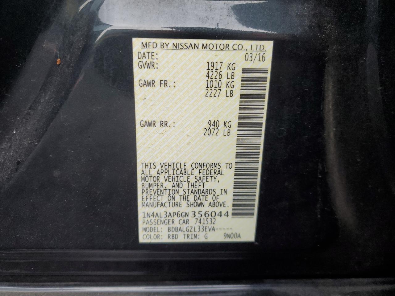 2016 NISSAN ALTIMA