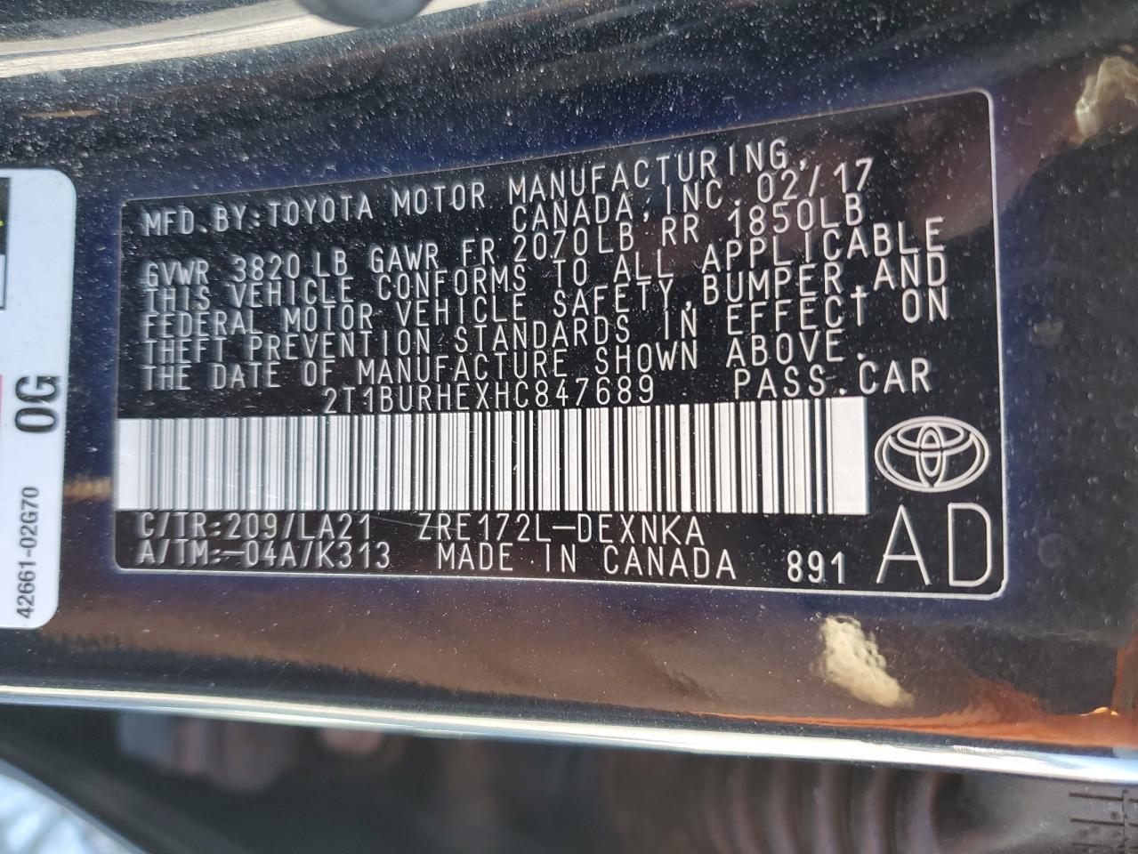 2017 TOYOTA COROLLA