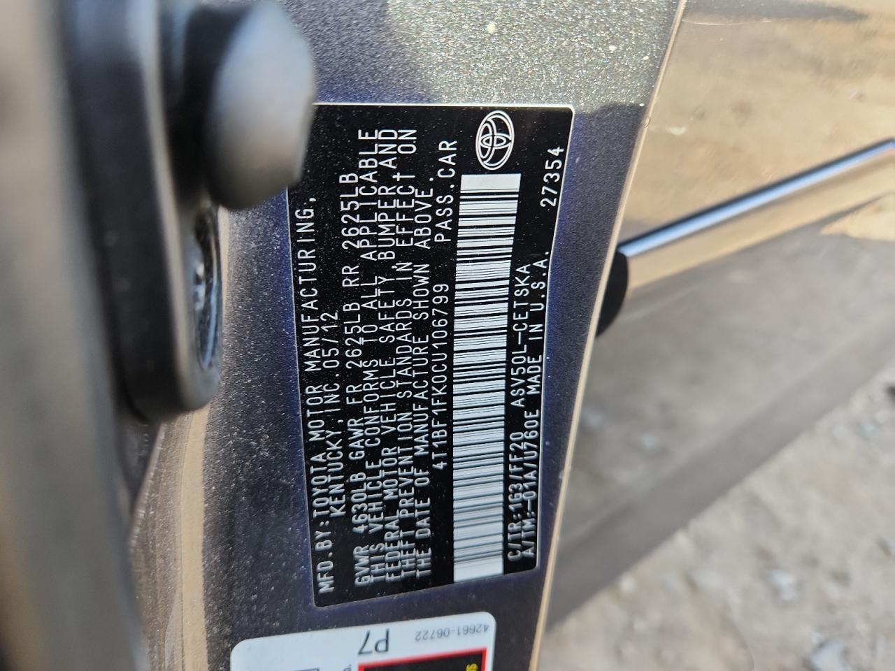 2012 TOYOTA CAMRY