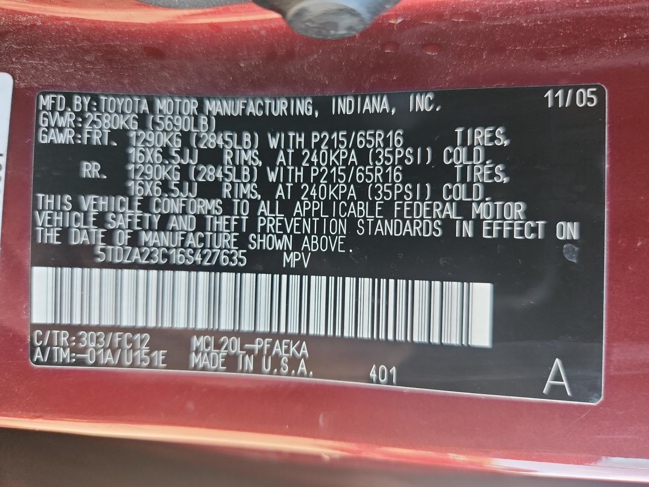 2006 TOYOTA SIENNA