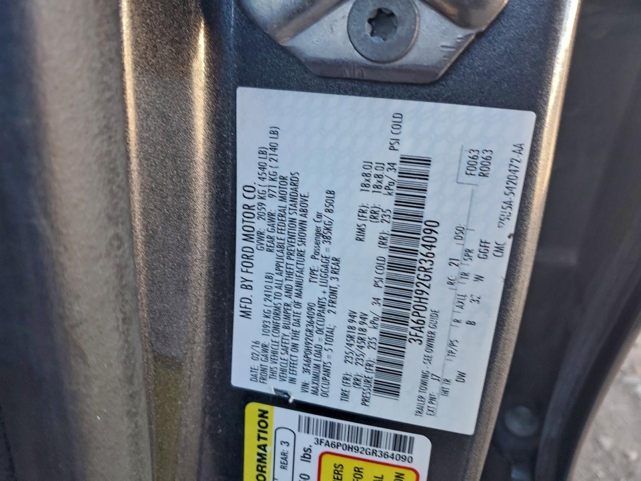 2016 FORD FUSION