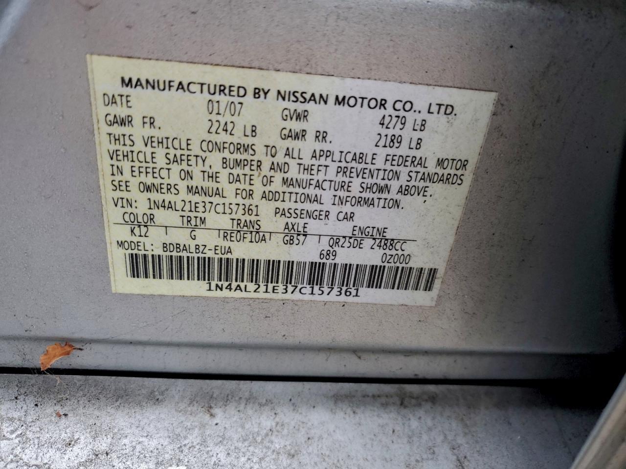 2007 NISSAN ALTIMA
