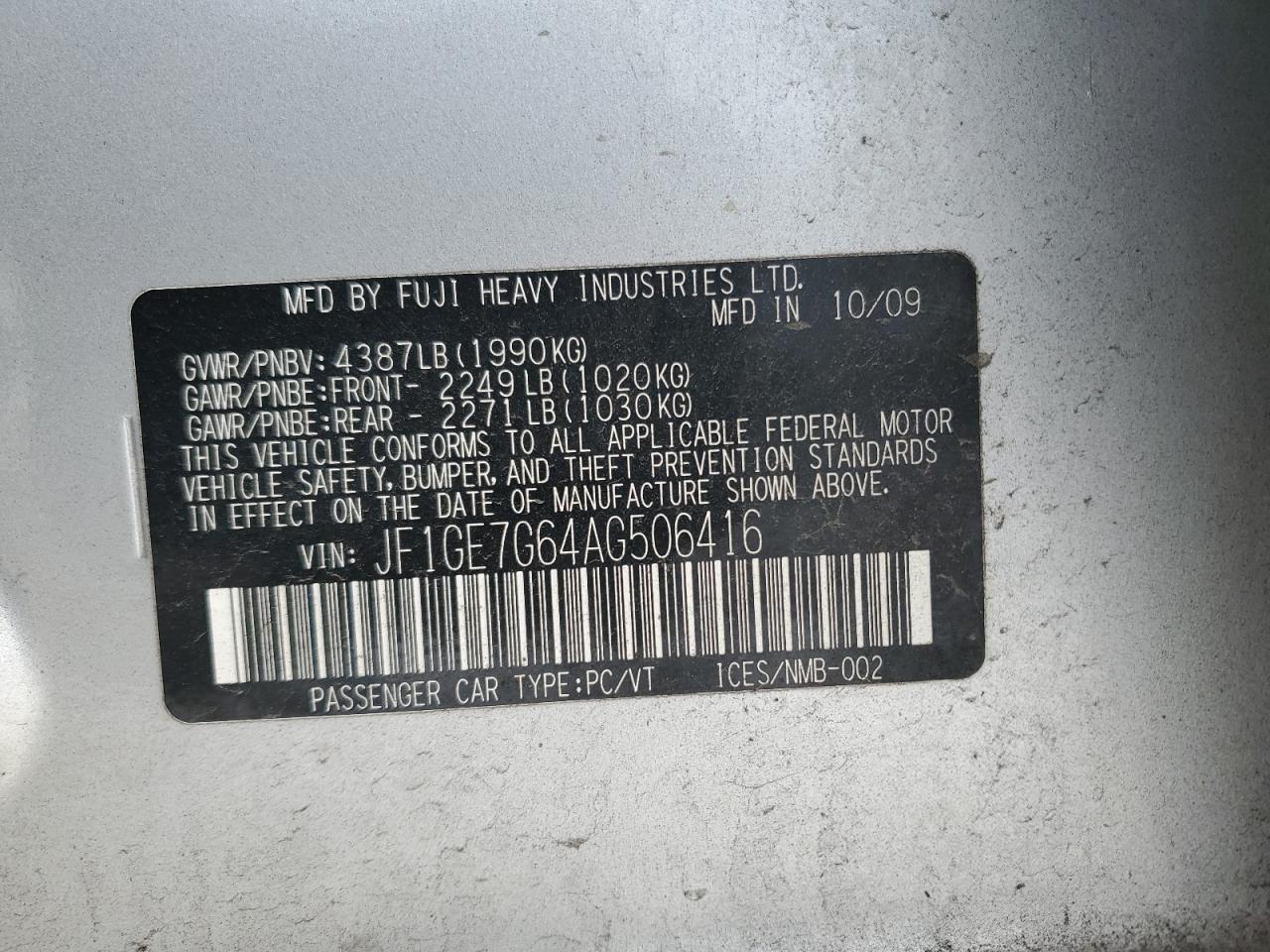 2010 SUBARU IMPREZA