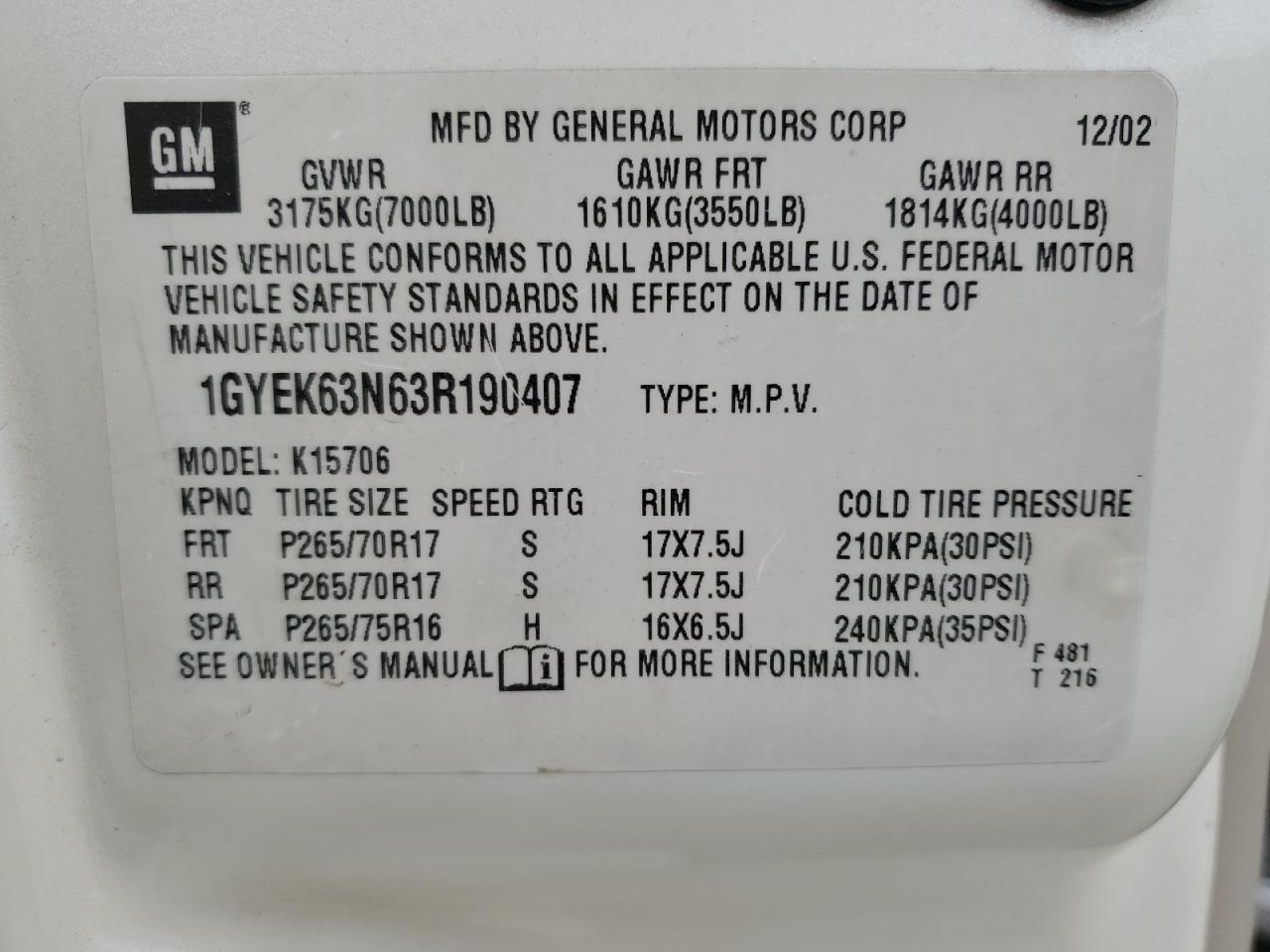 2003 CADILLAC ESCALADE
