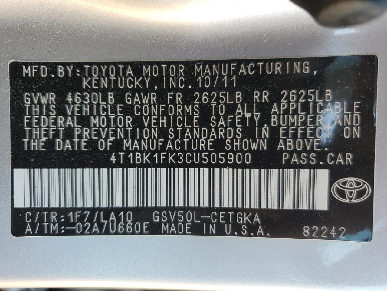 2012 TOYOTA CAMRY