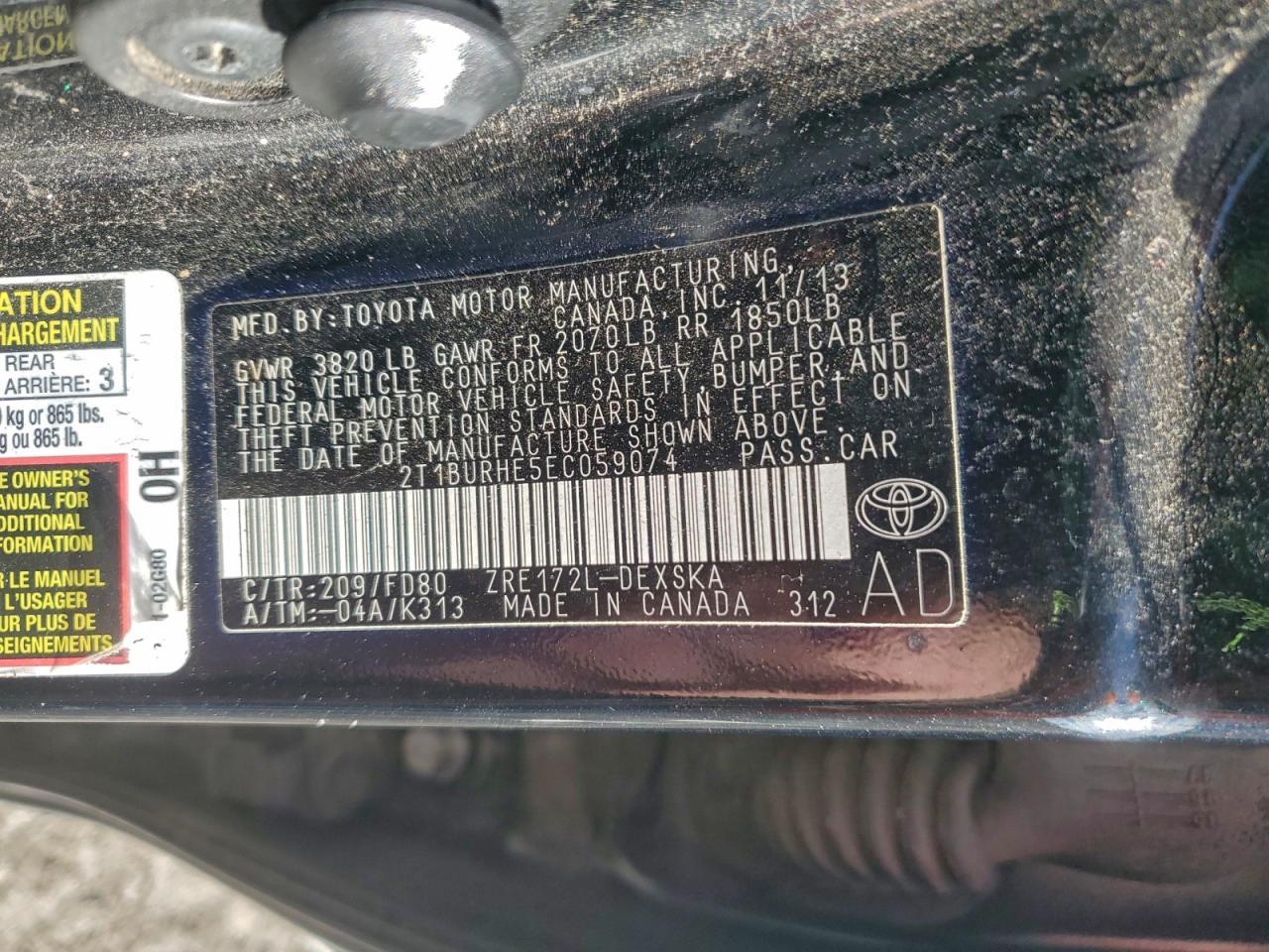 2014 TOYOTA COROLLA