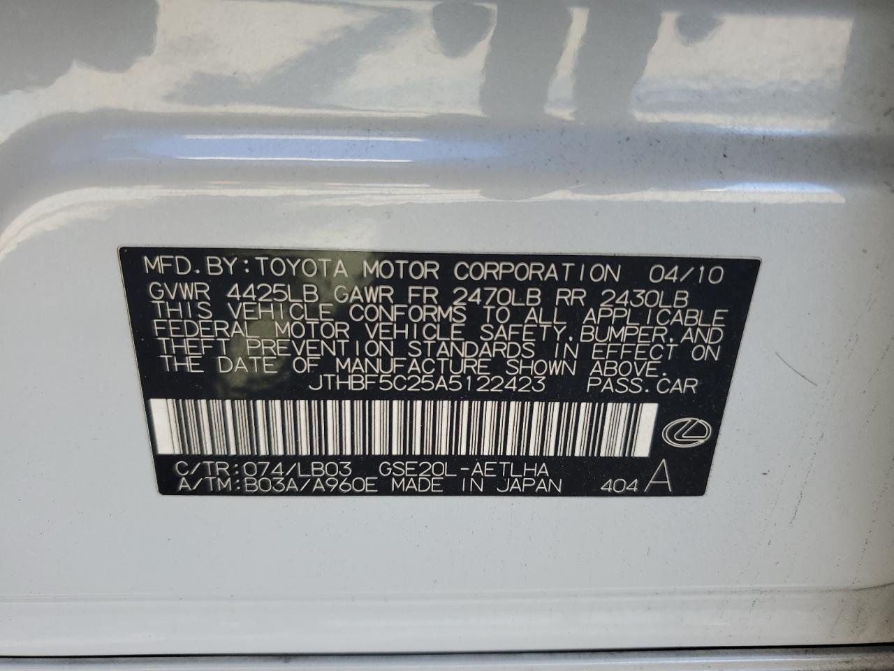 2010 LEXUS IS 250