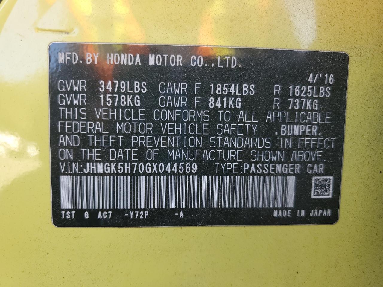 2016 HONDA FIT