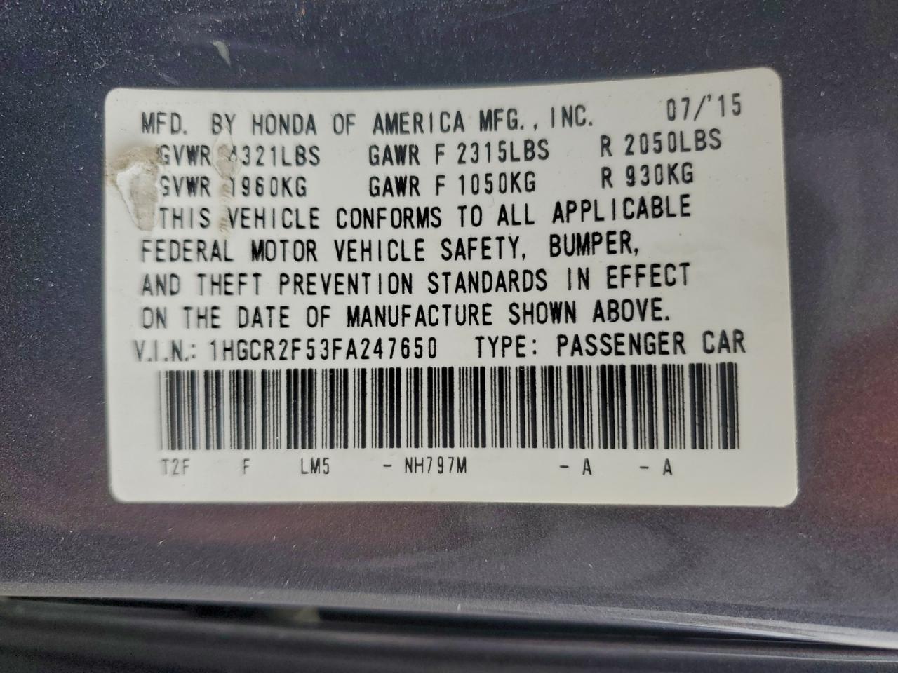 2015 HONDA ACCORD