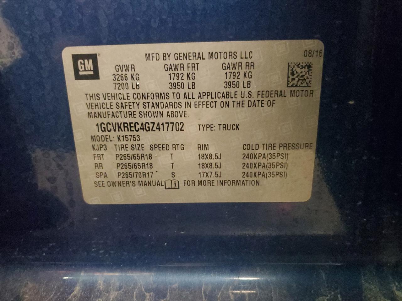 2016 CHEVROLET SILVERADO 1500
