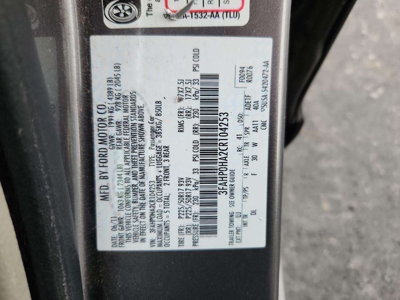 2012 FORD FUSION
