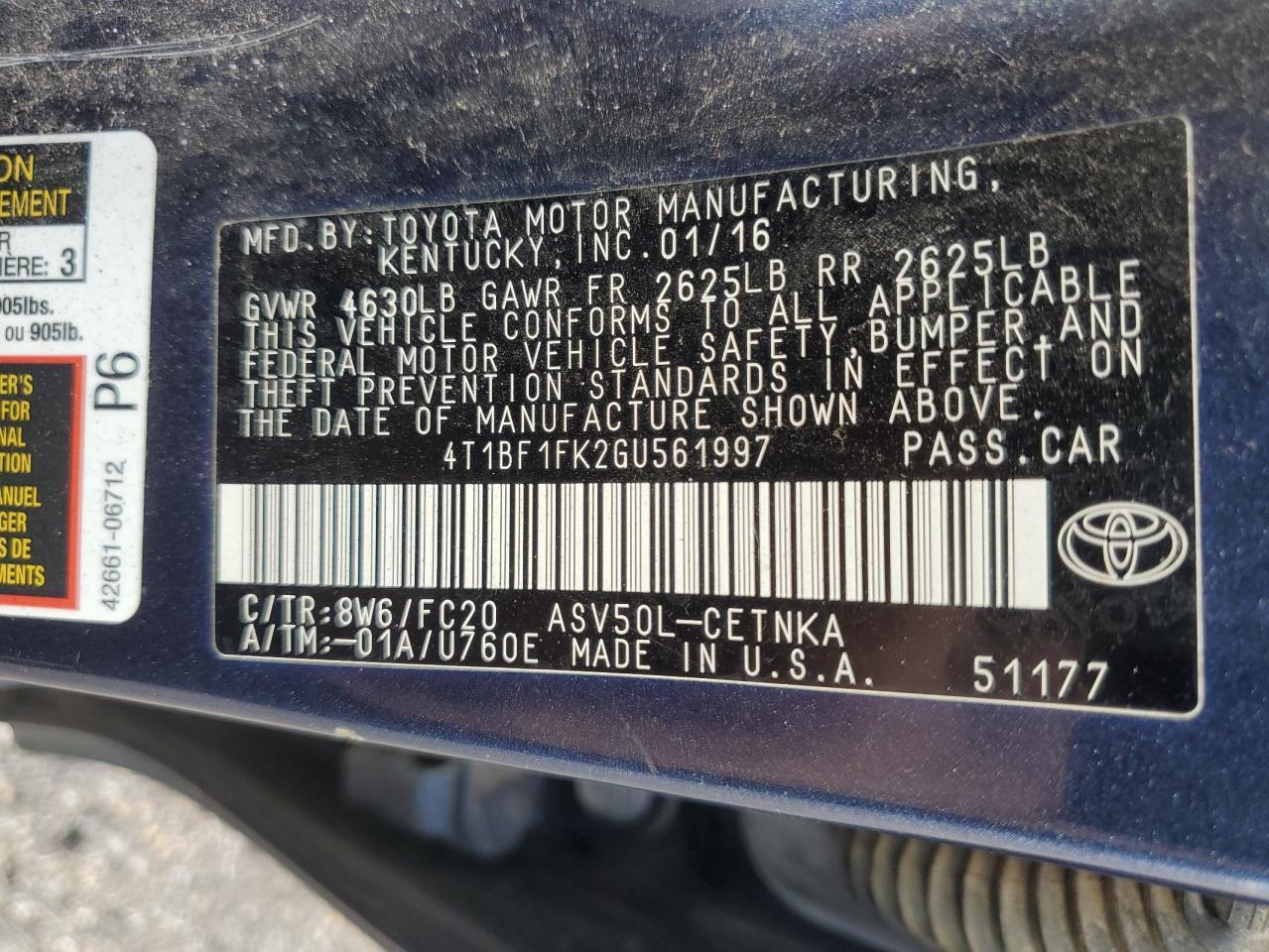 2016 TOYOTA CAMRY