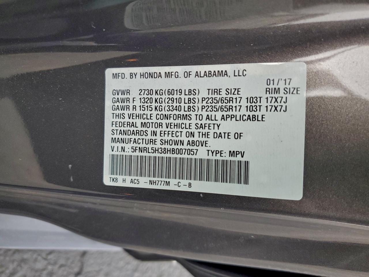 2017 HONDA ODYSSEY