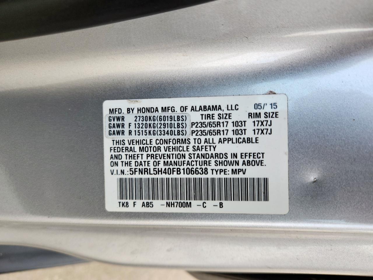 2015 HONDA ODYSSEY