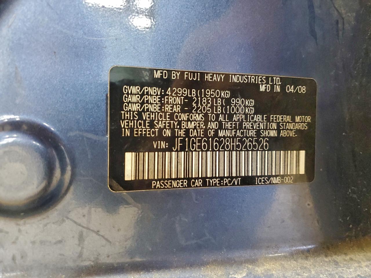 2008 SUBARU IMPREZA