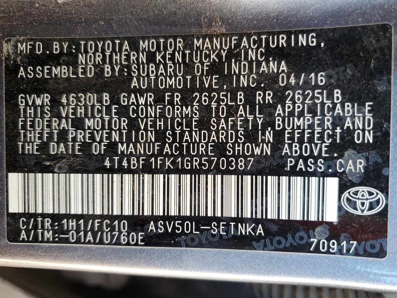 2016 TOYOTA CAMRY