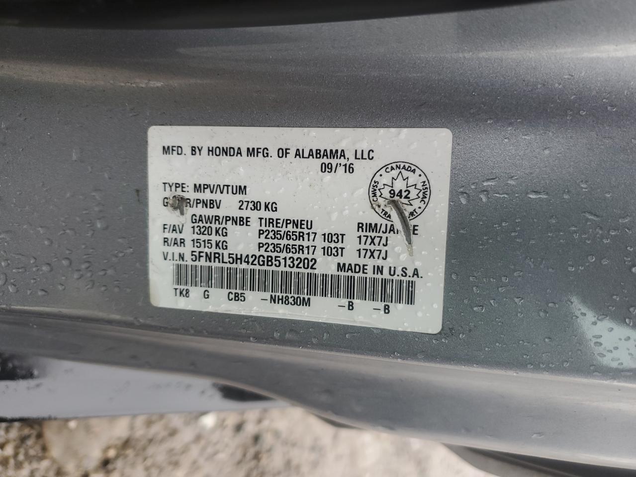 2016 HONDA ODYSSEY