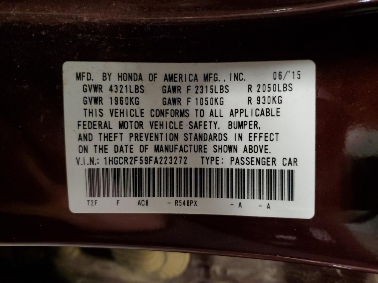 2015 HONDA ACCORD