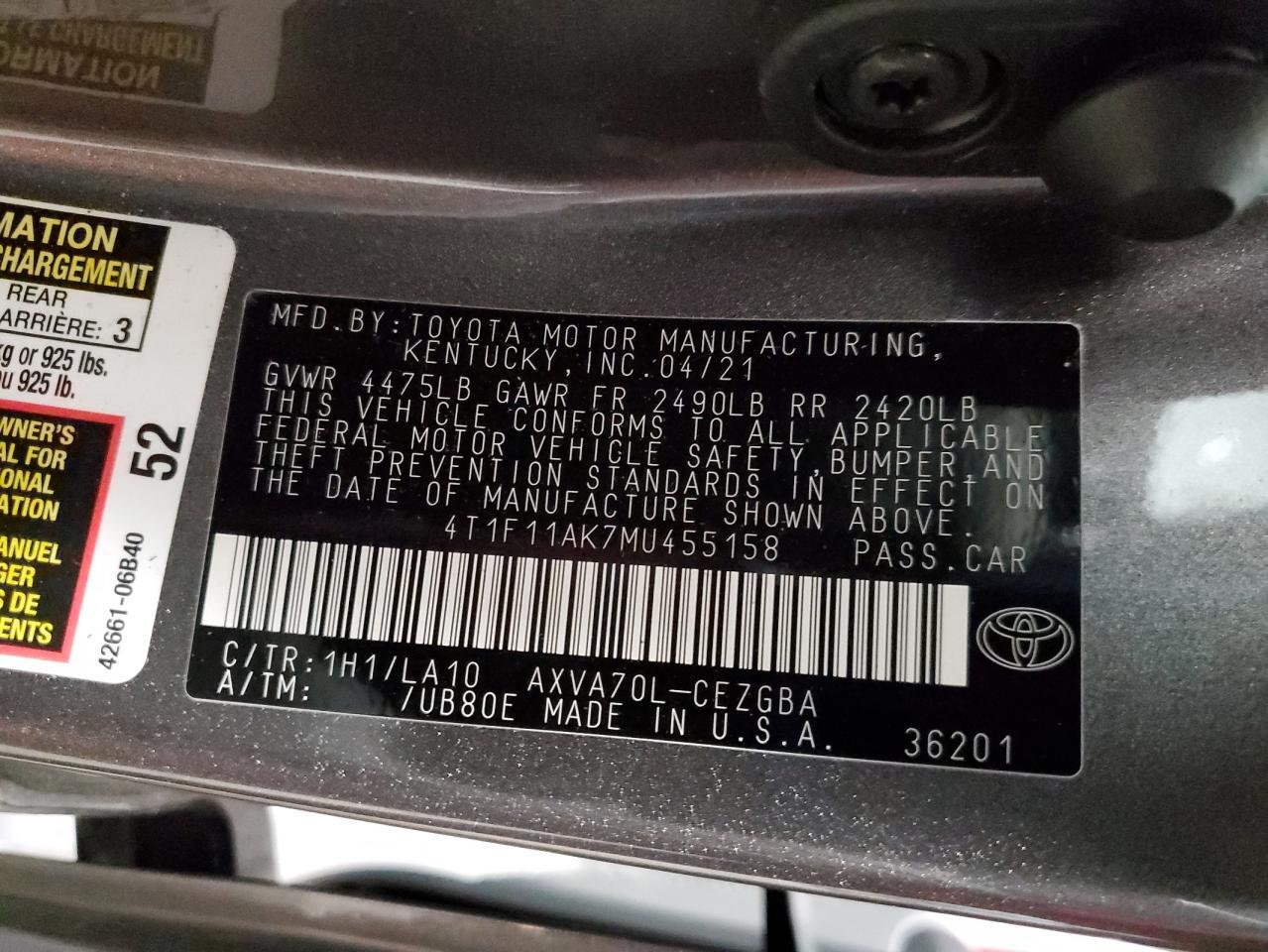 2021 TOYOTA CAMRY