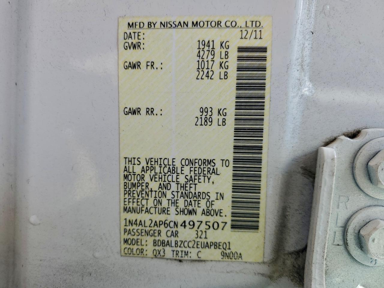 2012 NISSAN ALTIMA