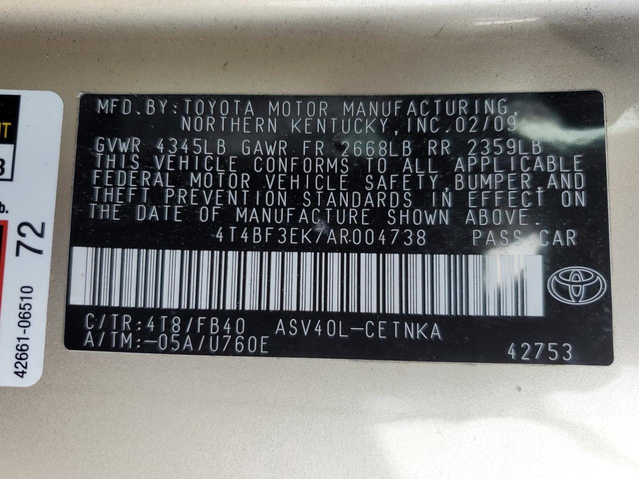 2010 TOYOTA CAMRY