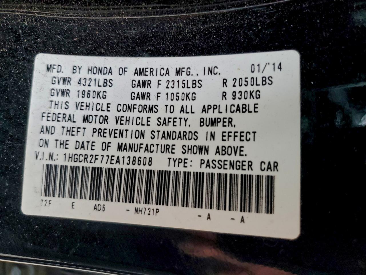2014 HONDA ACCORD