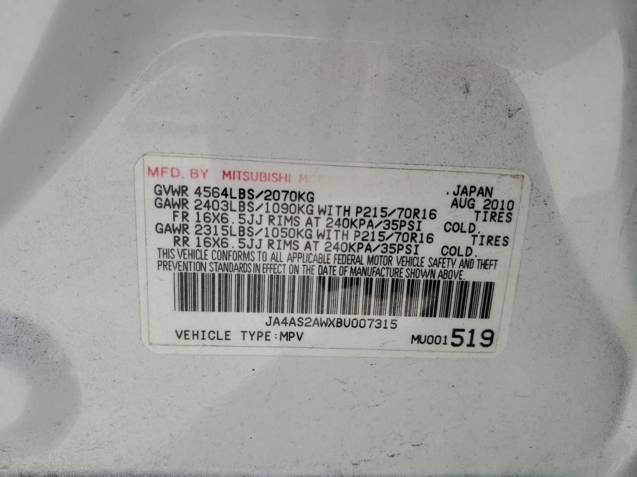 2011 MITSUBISHI outlander