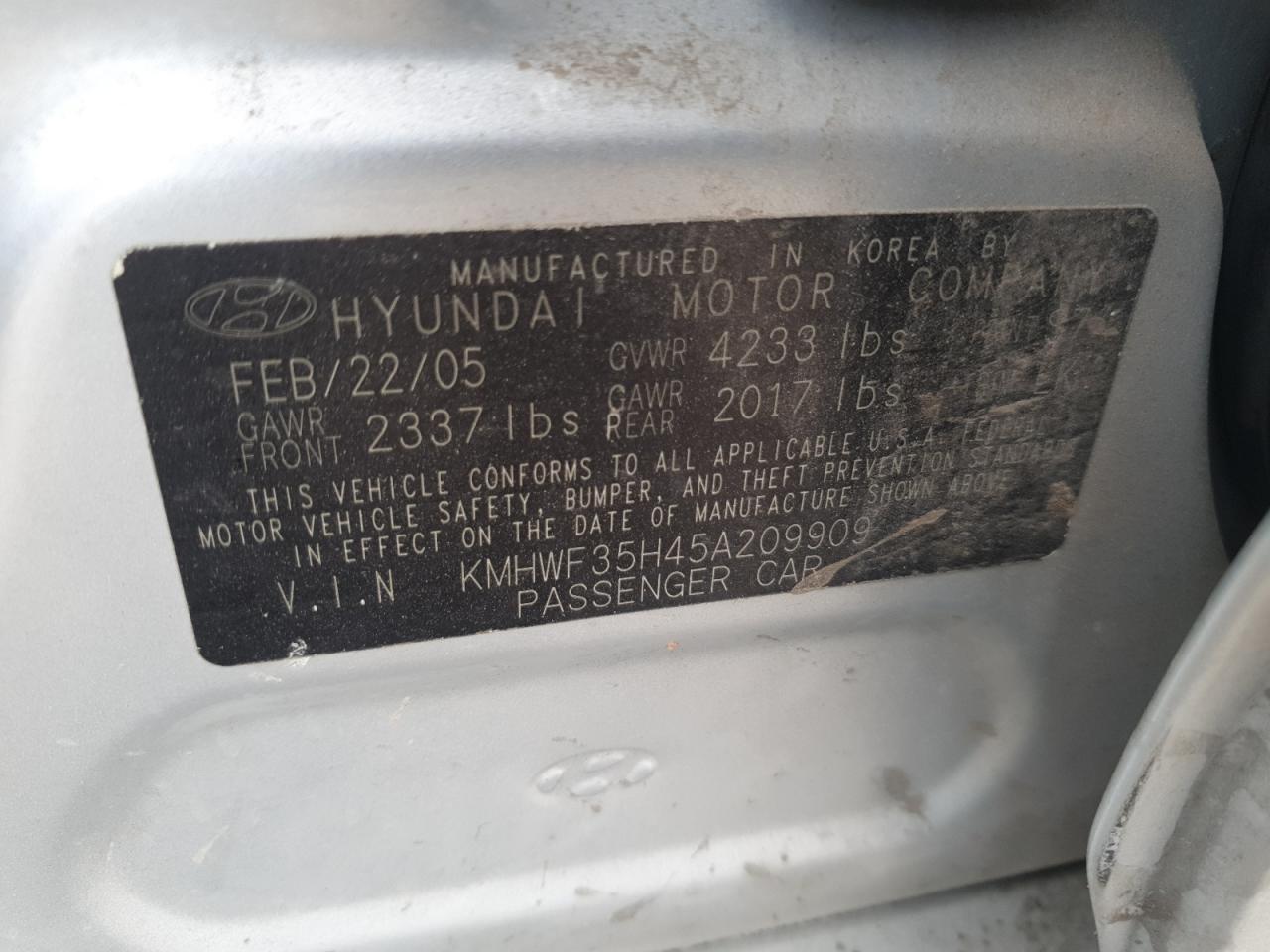 2005 HYUNDAI SONATA